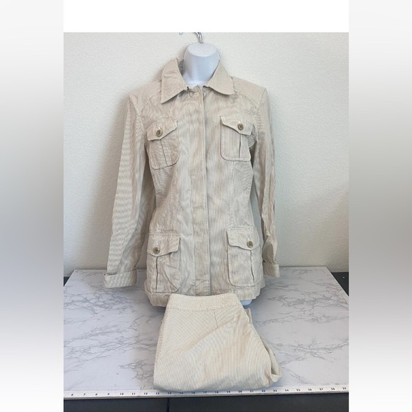 Liz Claiborne Sloane Khaki Jacket And Pant Set women’s 12 Striped Tan Bu…​​​​ - Picture 2 of 10